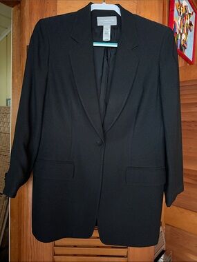 Liz Claiborne Women's Dark Charcoal/Black Textured Single-Button Blazer Sz 10